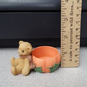Cherished Teddies Pumpkin Tea Light Candle Bear